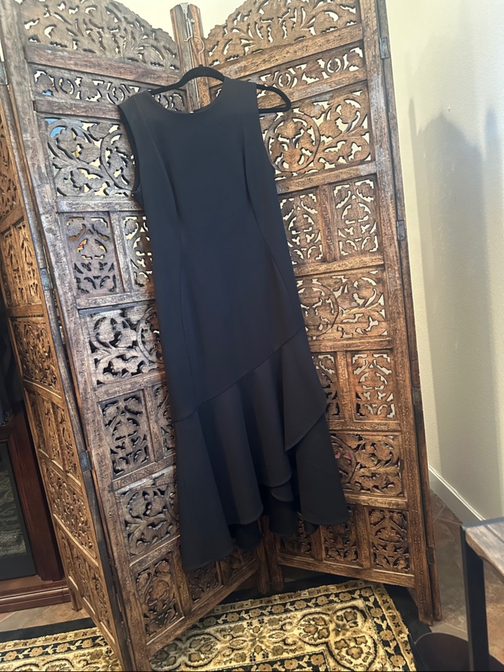 Calvin Klein Black Sleeveless High-Low Ruffle Hem Dress